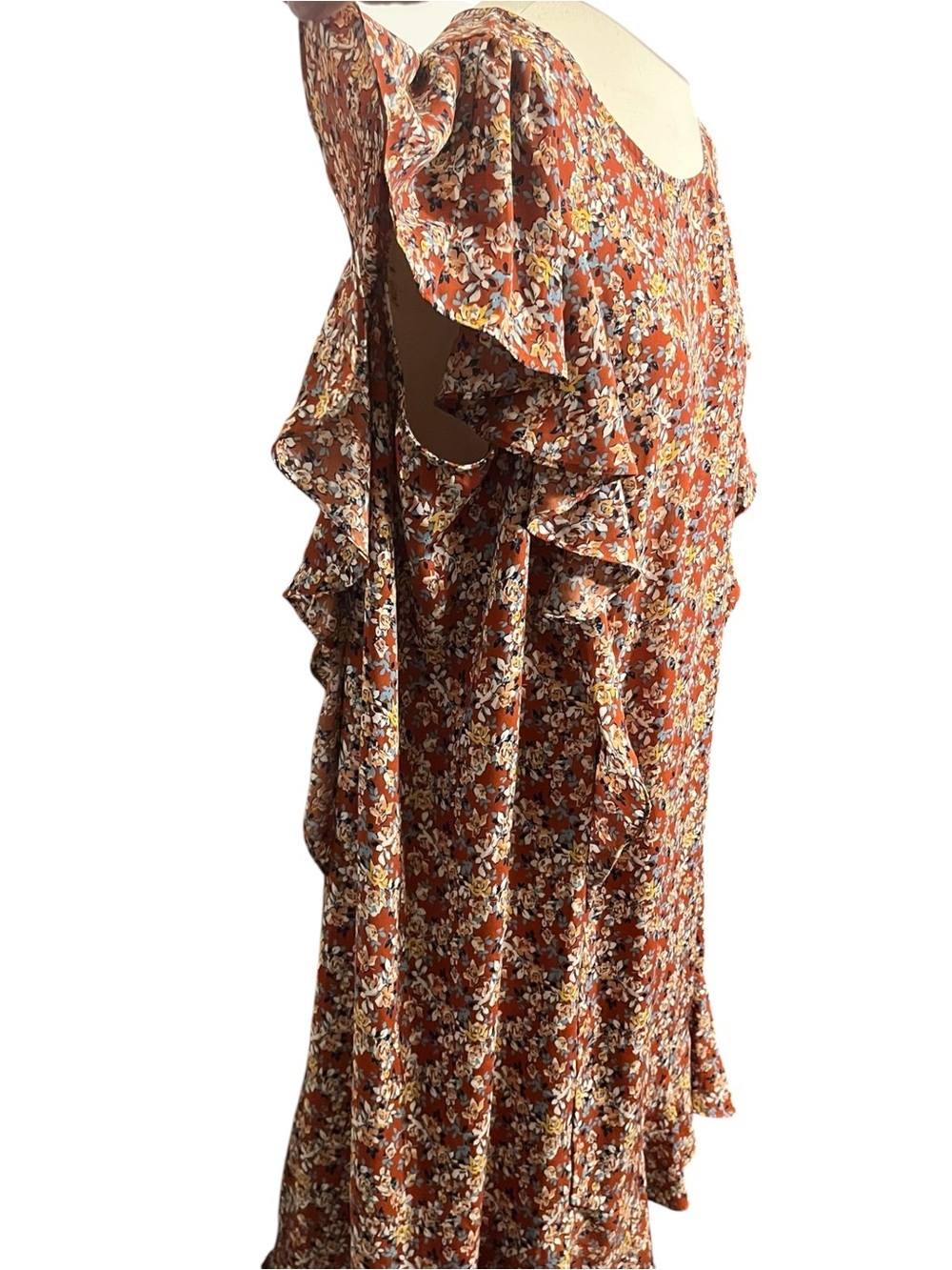 Max Studio Rust Floral Ruffle Shift Dress - Picture 2 of 7